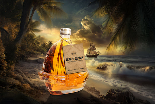 Golden Mutiny,  Flavored Rum – Panama-Rum, gereift in Jamaika-Fässern, in der dekorativen Schiffsflasche. 40 % Vol., 500 ml Flasche von Universe Spirits