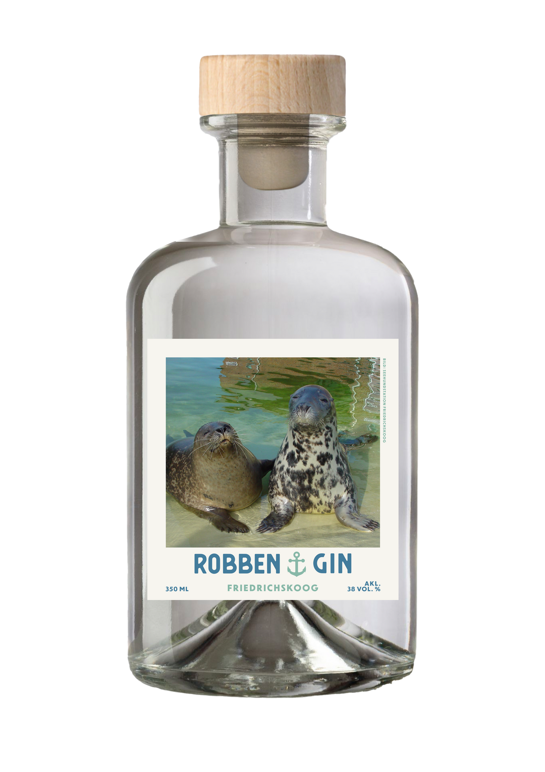 SEAL GIn Robbenedition, Friedrichskoog. Gin in der Glasflasche mit Robben-Etikett.